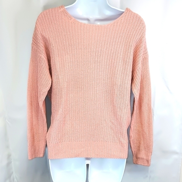 Full Circle Trends Knot Sweater Small Pink SILVER Sparkle Crochet Knit Fancy - Picture 2 of 5